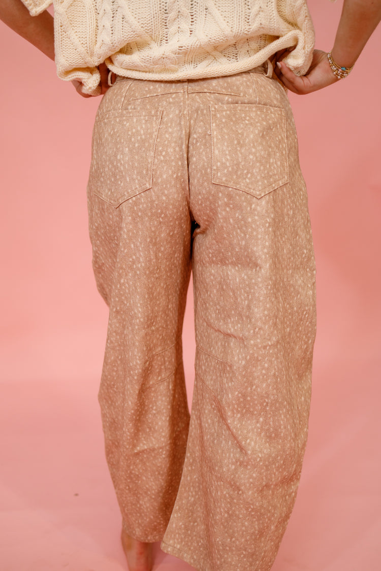 Beige Deer Pattern Barrel Jeans Jaxe + Grace Boutique