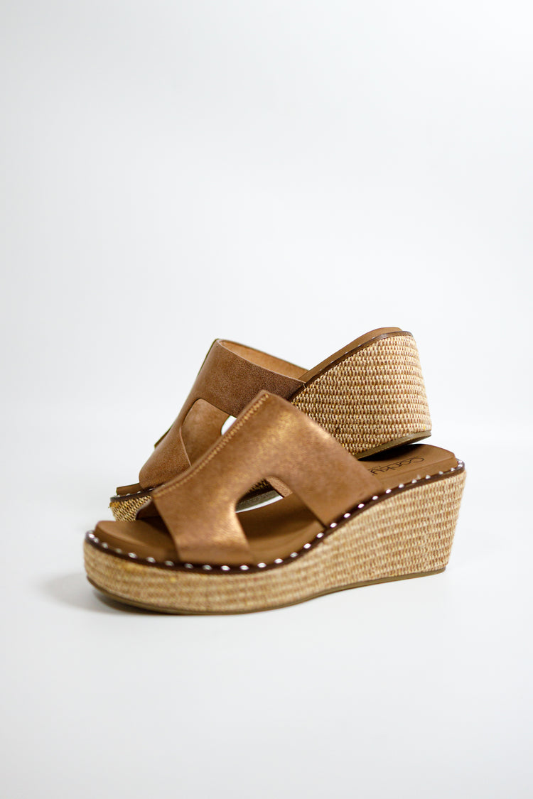 Corkys - Kiss n Tell Washed Bronze Metallic Wedges Jaxe + Grace Boutique