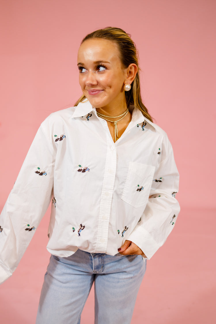 Off White Embroidered Duck Top Jaxe + Grace Boutique