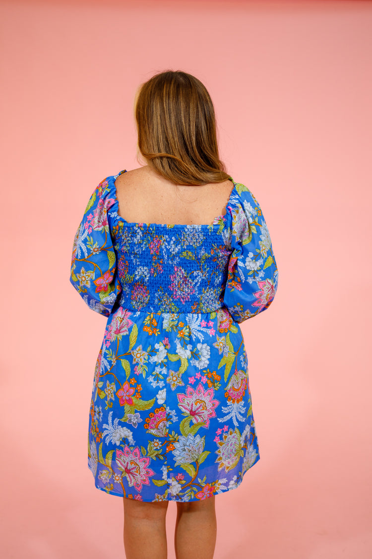 Blue Floral Smocked Dress