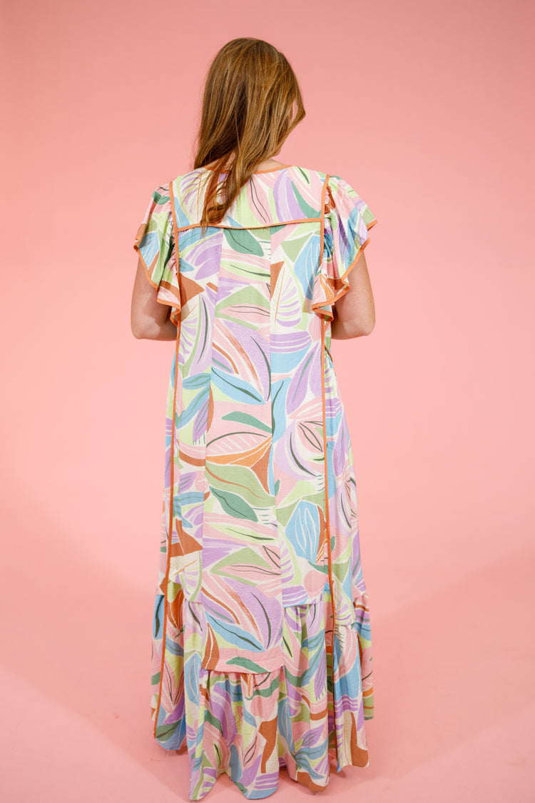 Piping Detail Flutter Sleeve Midi Dress