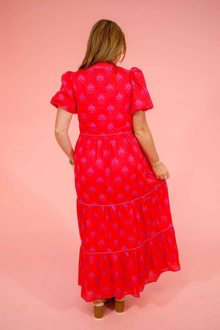 Berry Floral Puff Sleeve Maxi Dress