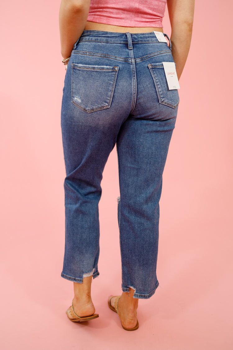 Vervet Dark Devon Distressed Knee Jeans, REG + CURVY