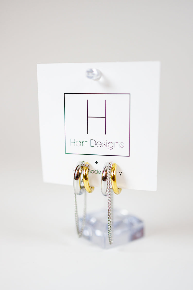 HD Silver & Gold Hoop Dangle Chain Earrings