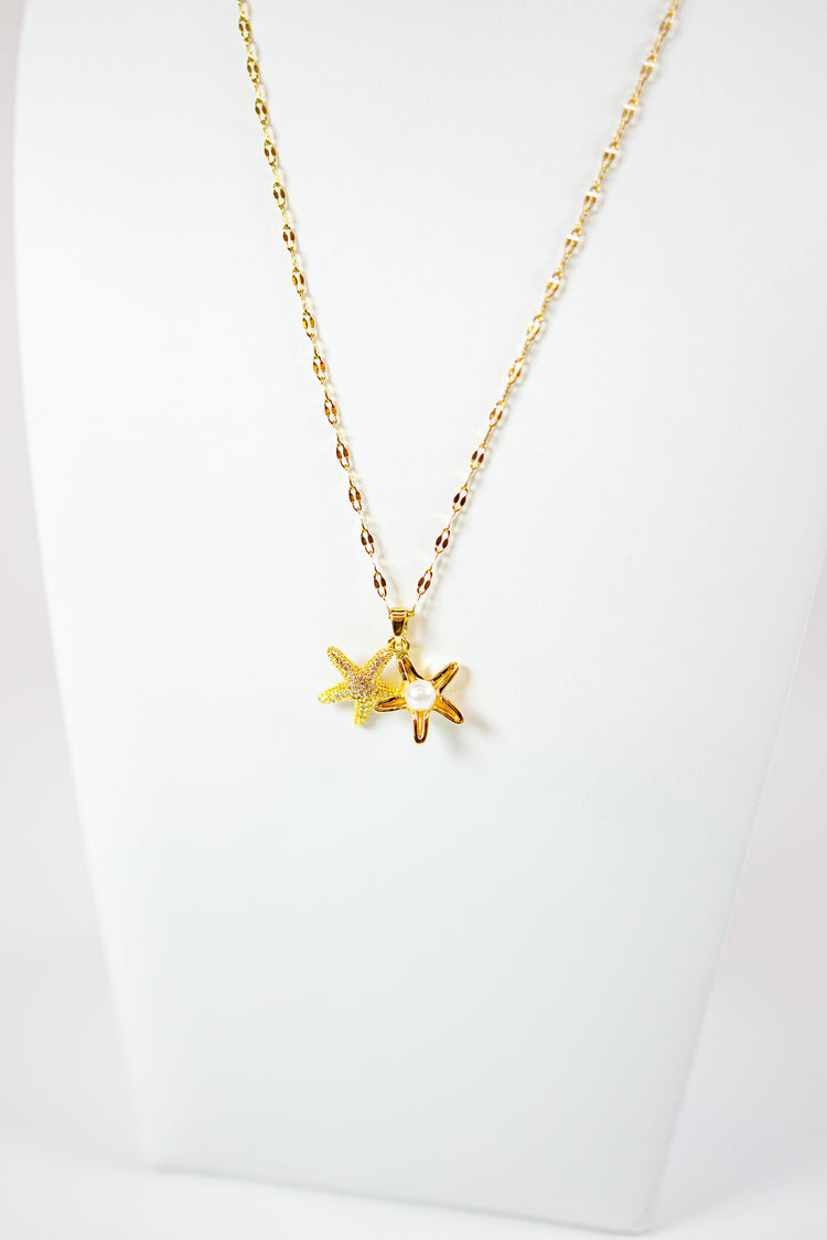 Pave Starfish & Pearl Necklace