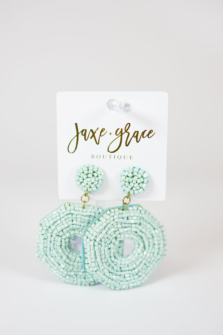 Mint Bead Octagon Earrings