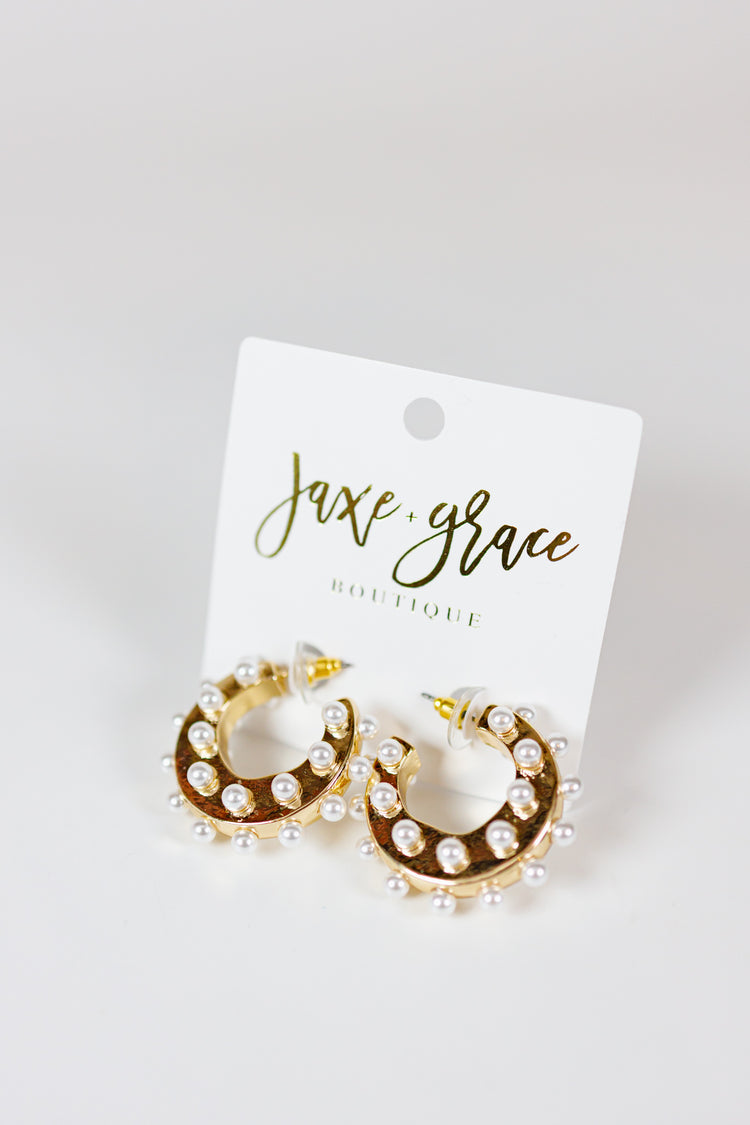 Pearl Studded Chunky Metal Hoops