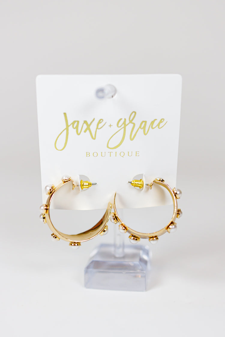 Studded Pearl & Metal Hoops