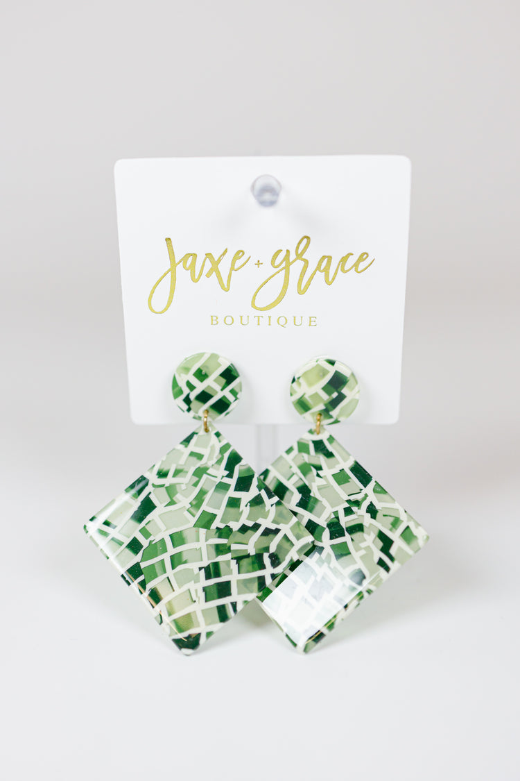 Green Square Acetate Earrings