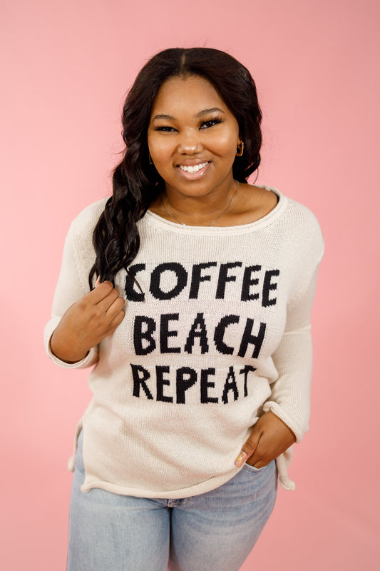 "Coffee Beach Repeat" Knit Top