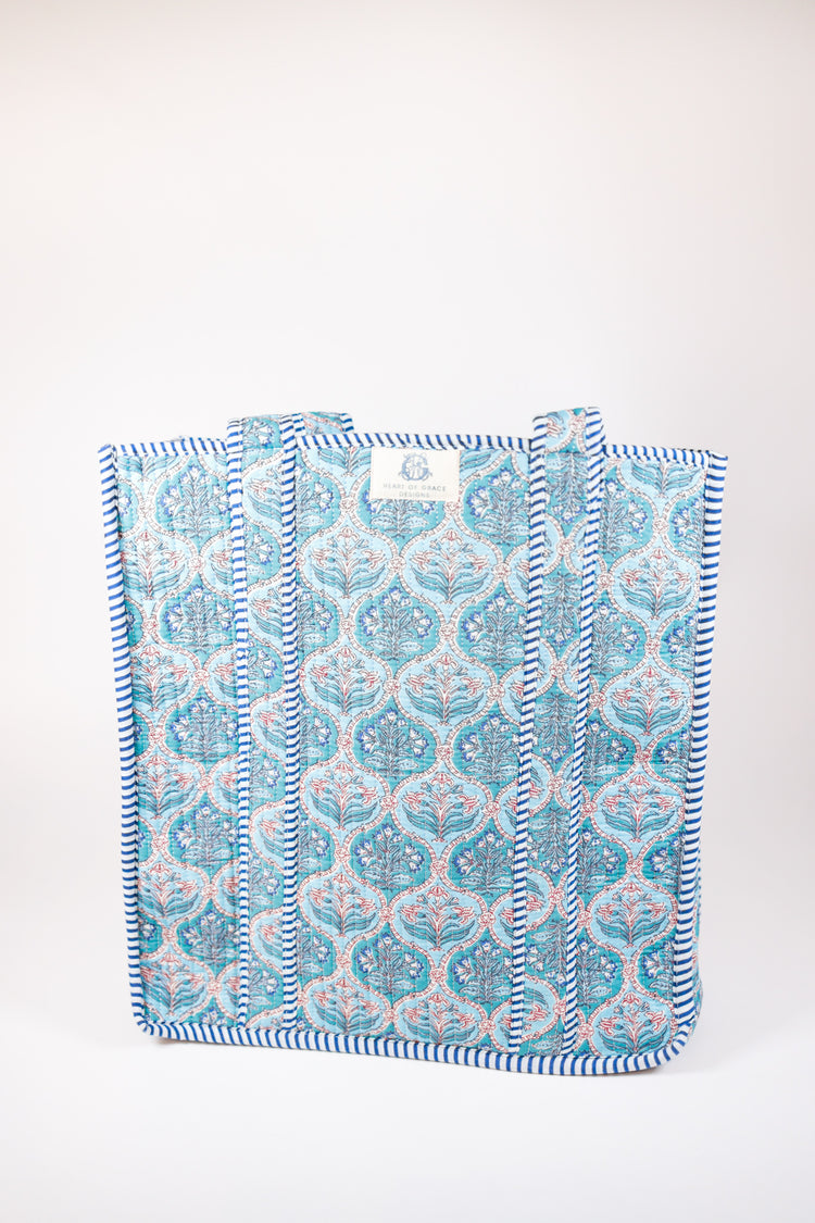 Blue Trellis Dream Quilted Tote Bag