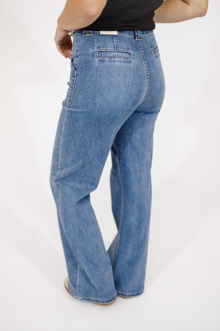 JBD Medium Wash Wide Leg Flare Jeans