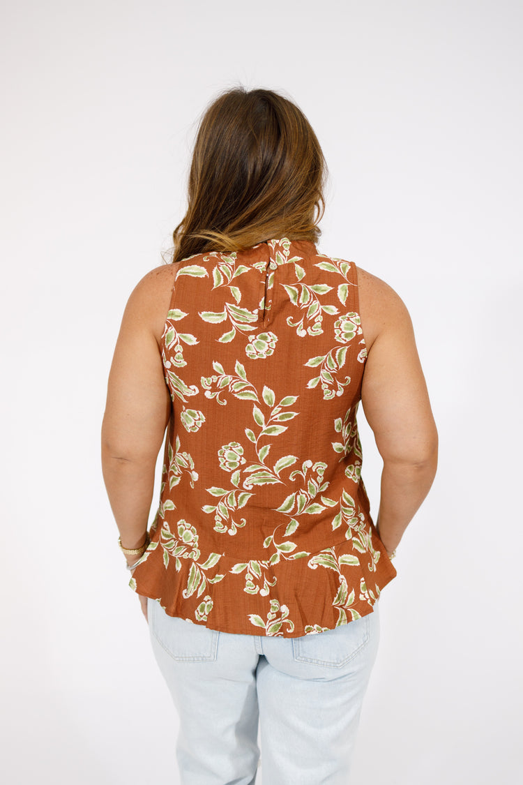 Brown Floral High Neck Top