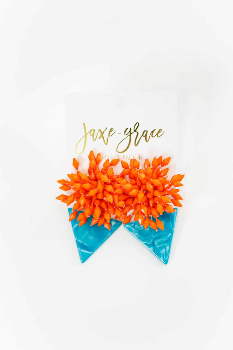 PomPom Triangle Acrylic Earrings, VARIOUS