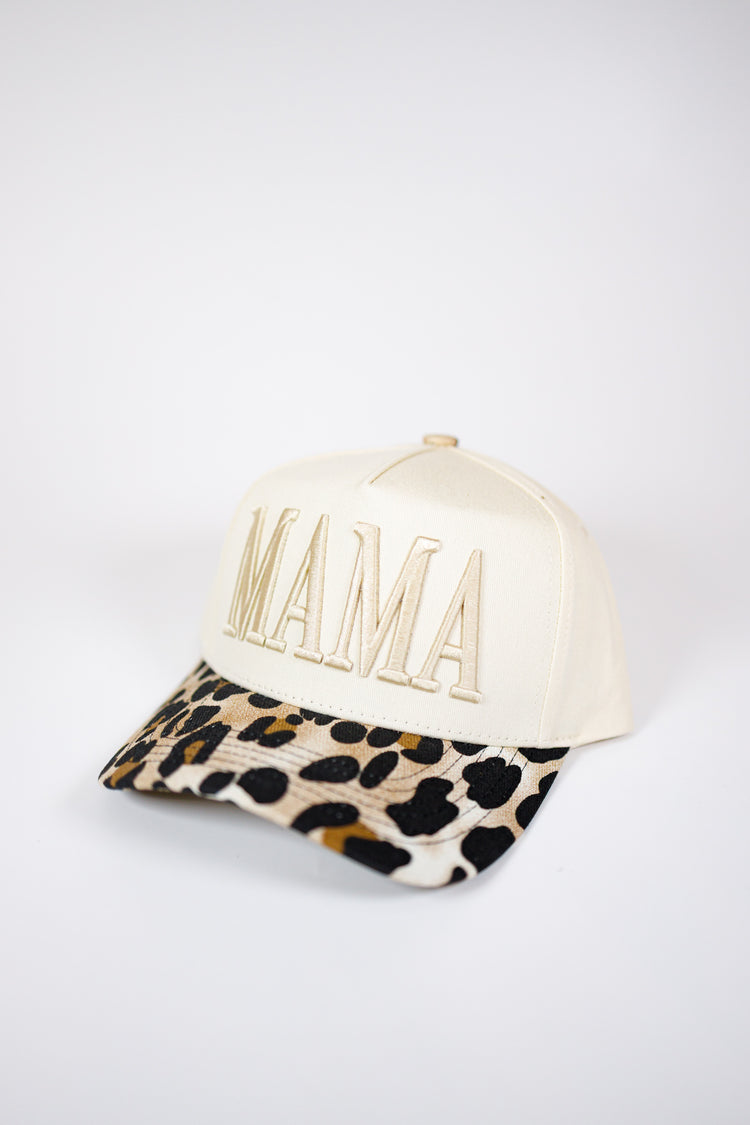 Leopard MAMA Puff Embroidered Hat