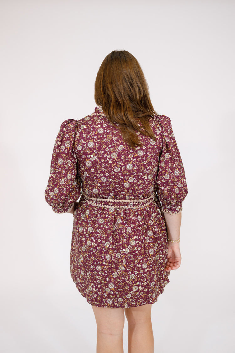 Plum Floral Collar Dress