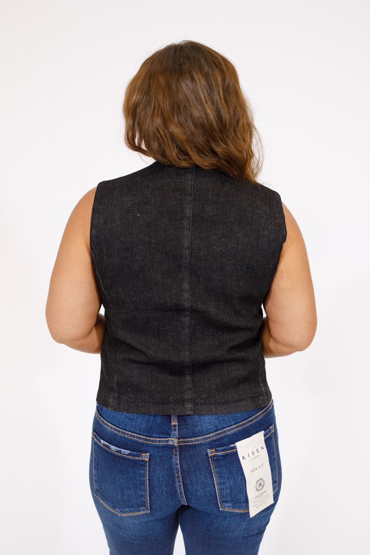 Black Denim Button Vest
