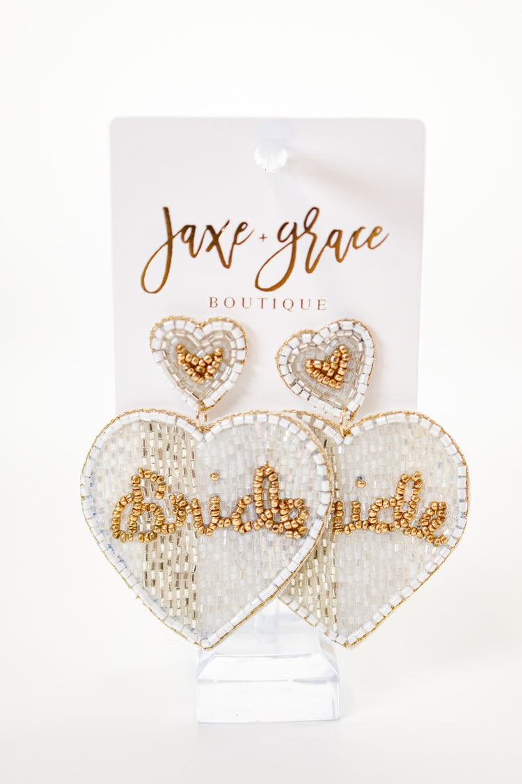 Bride Beaded Heart Drop Earrings