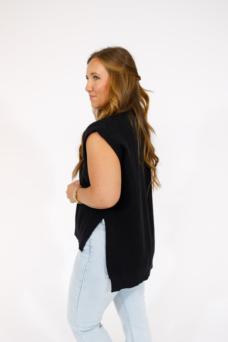 Black Mock Neck High Low Top