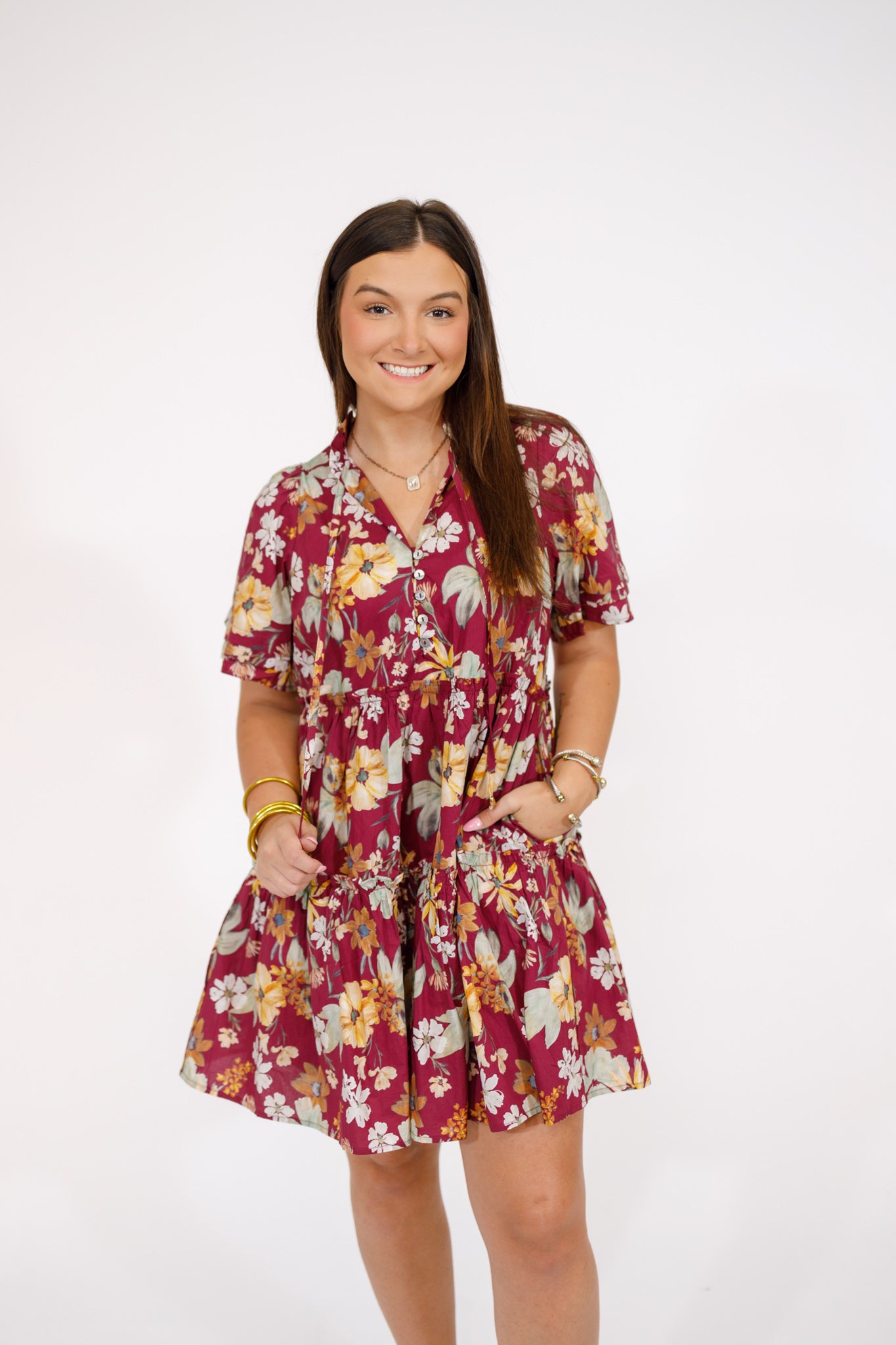 Wine Floral Tiered Tassel Dress Large Wine Floral Tiered Tassel Dress Large
