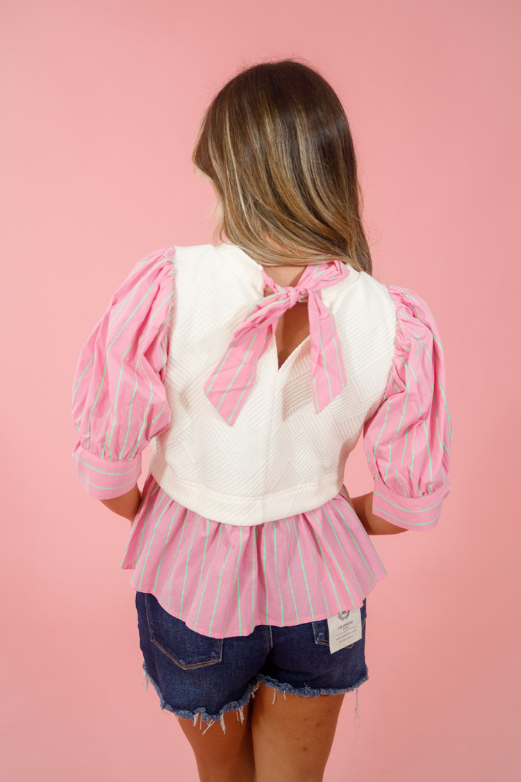 Pink Stripe Vest Layered Top