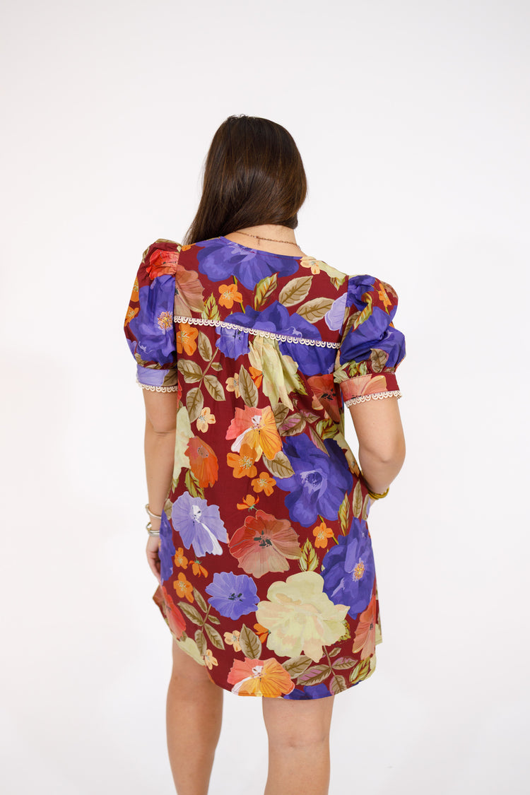Burgundy Multi Floral Dress