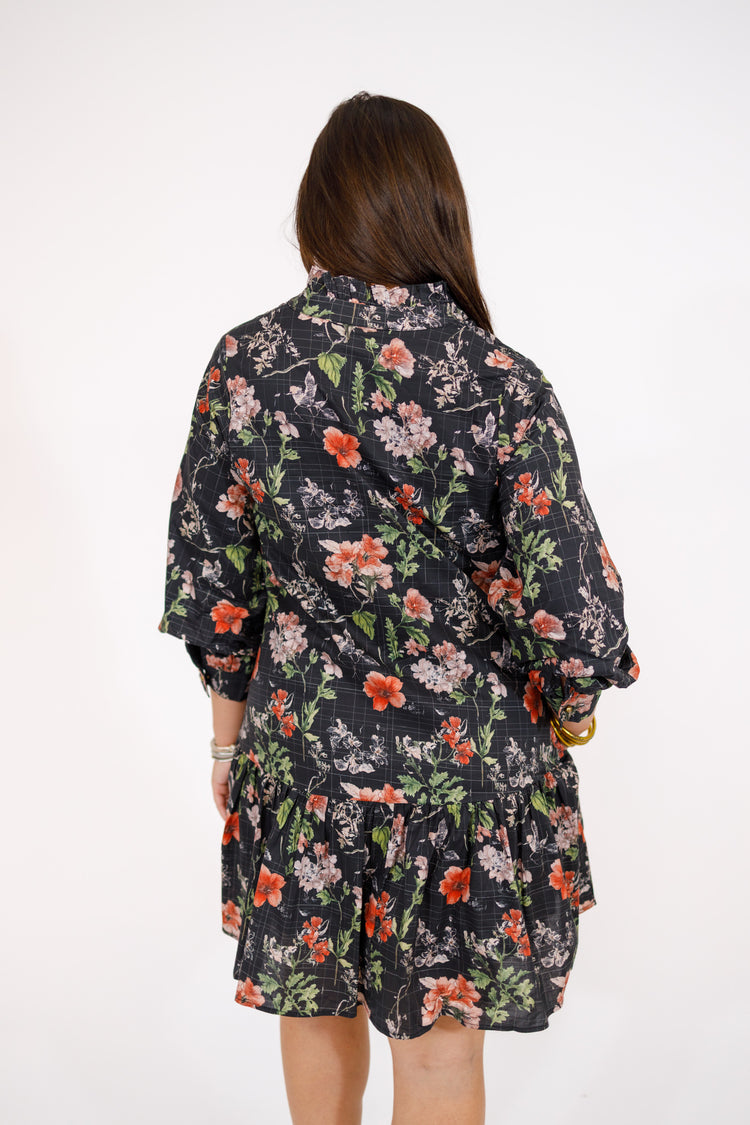 Black Checker and Floral Dress