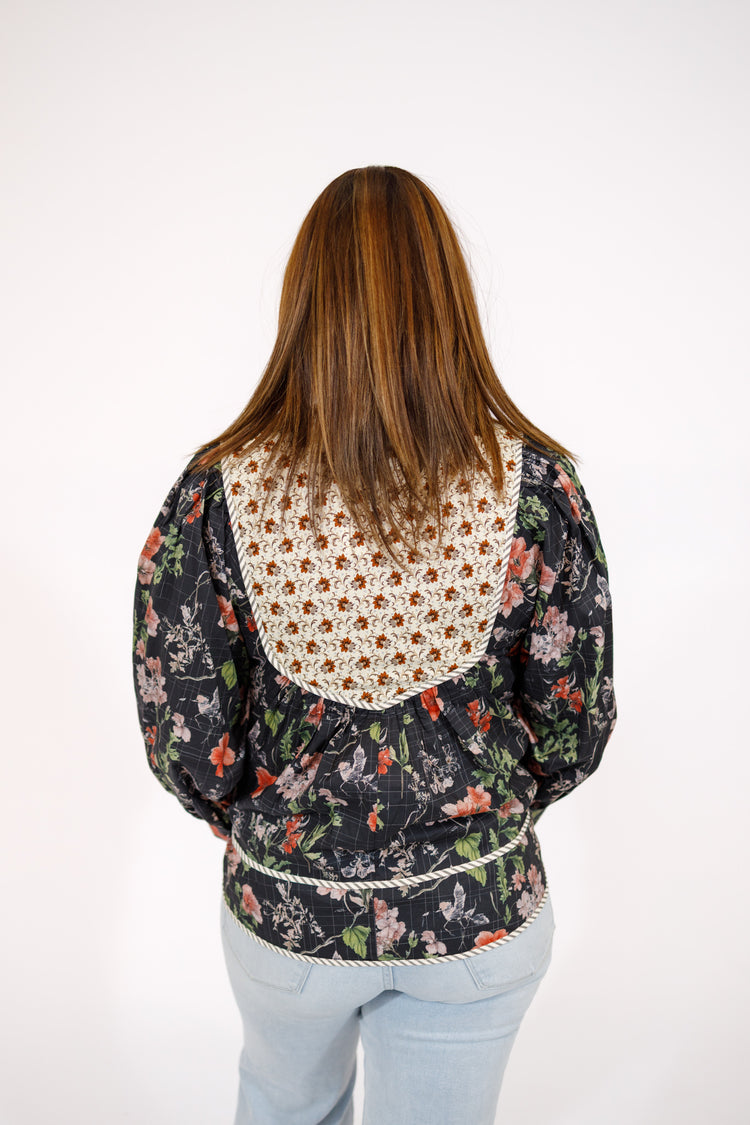 Black Multi Floral Tassel Top