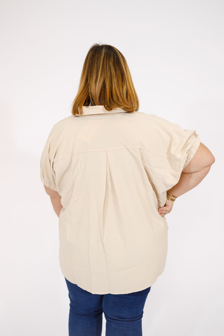 Cream Deep Neck Collar Top, S-2XL