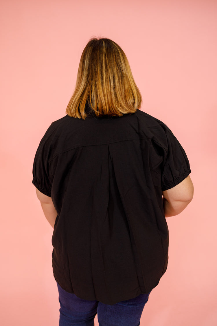 Black Deep Neck Collar Top, S-2XL