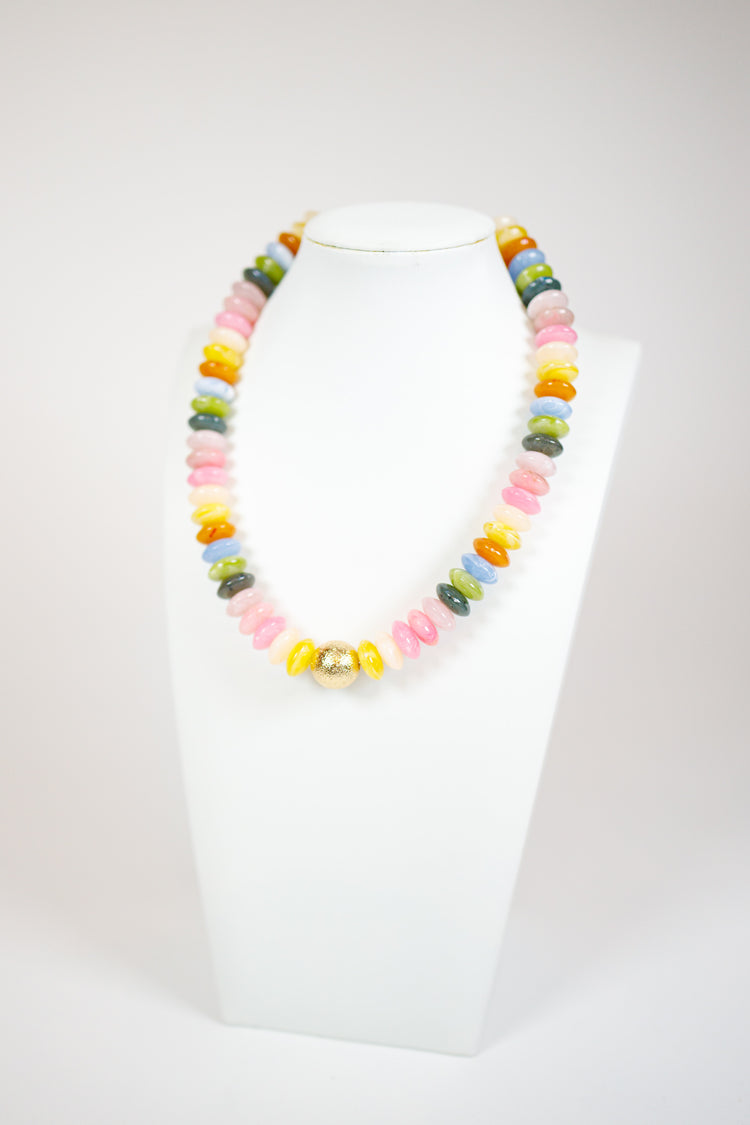 Rondelle Bead and Metal Ball Necklace