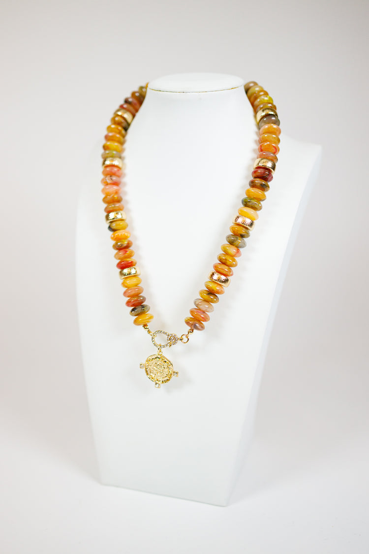 Coin Stone Beaded Necklace, VARIOUS