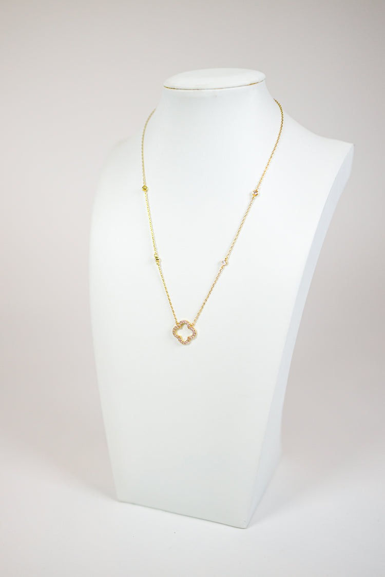 Open Clover Crystal Pendant Necklace