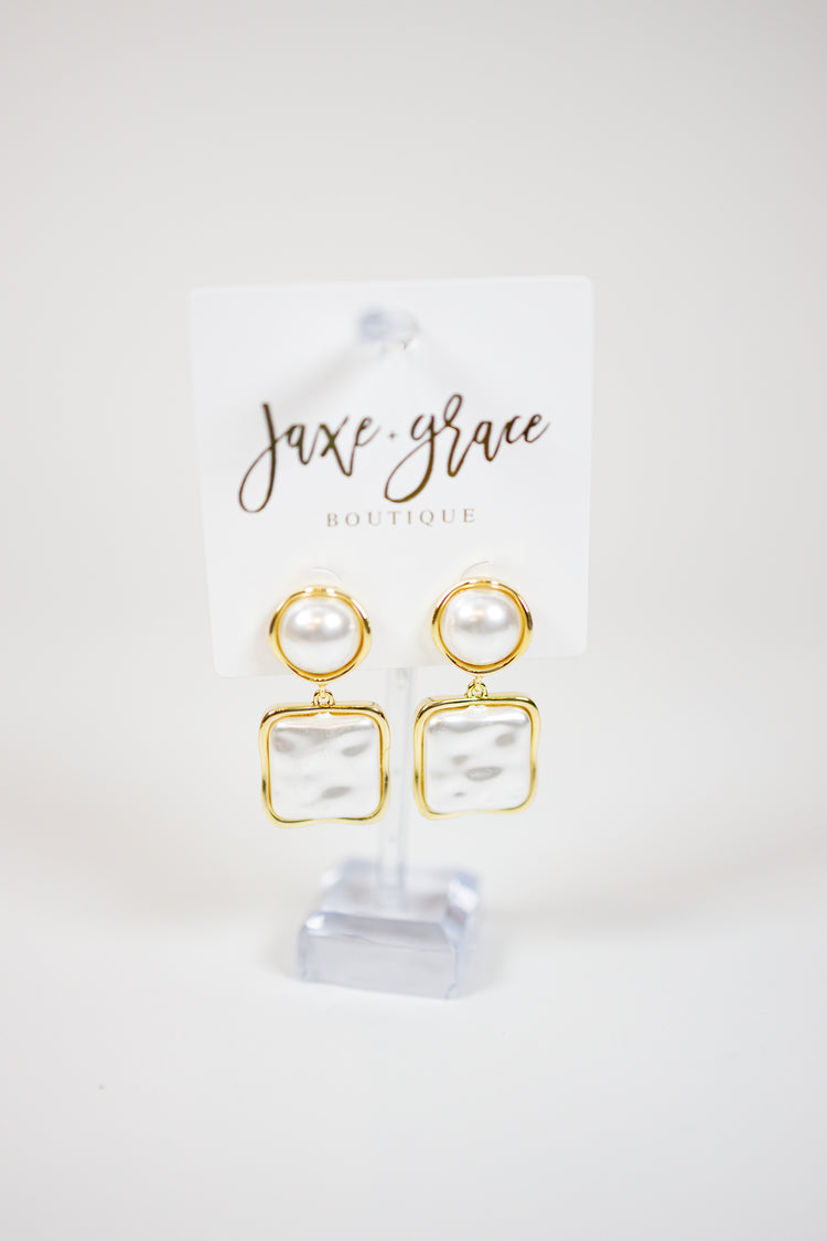 Linked Dome & Square Peal Earrings