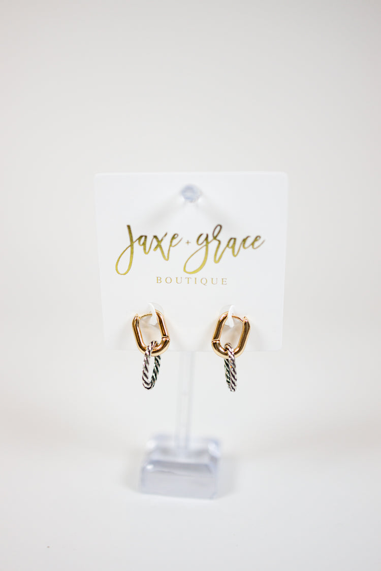 Two-tone Rope Textured Link Earrings