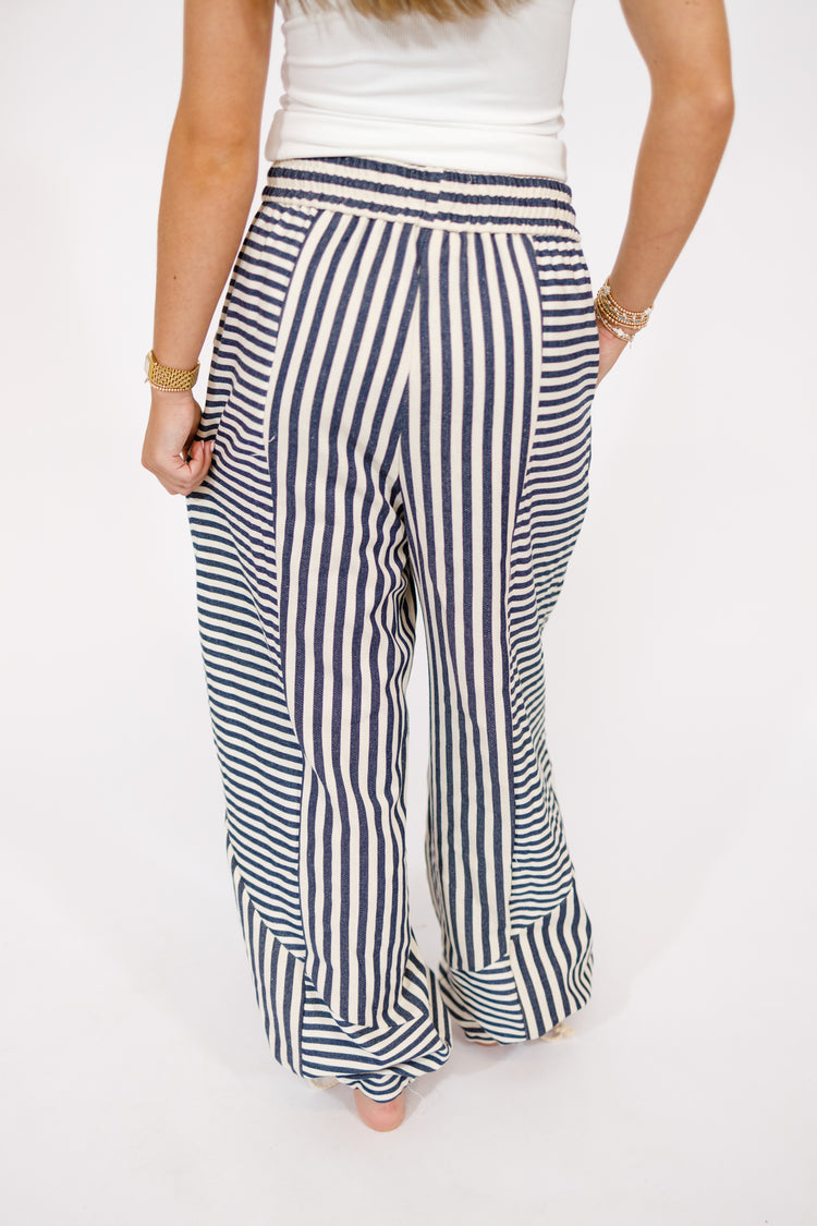 Navy Mixed Stripe Parachute Pants