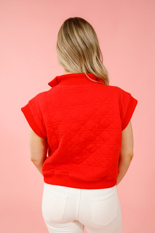 Textured Half Zip Sweater Top, RED