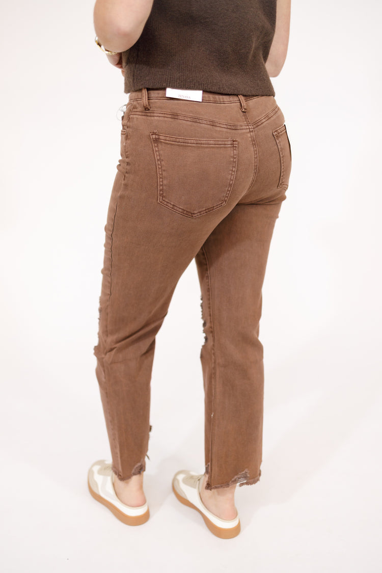 Z Acid Wash Distressed Jeans, BROWN