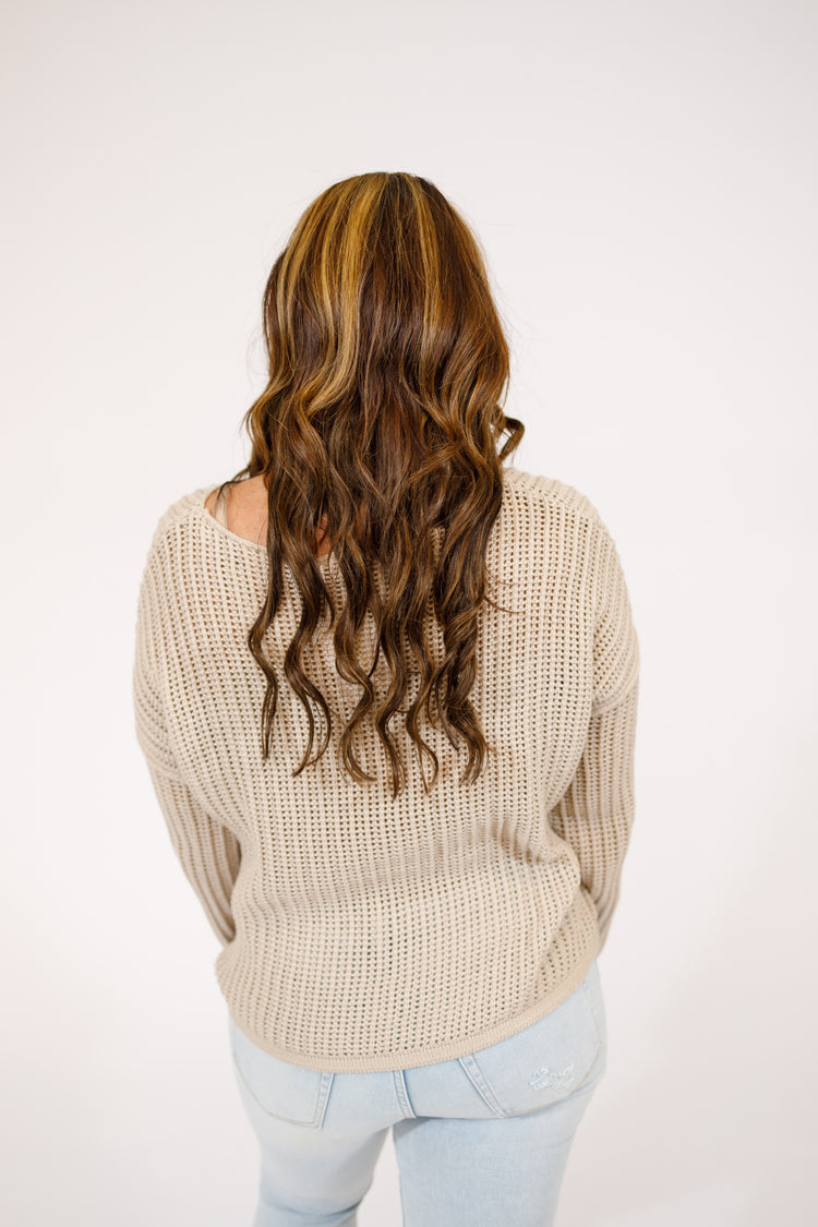Taupe Star Cable Knit Sweater