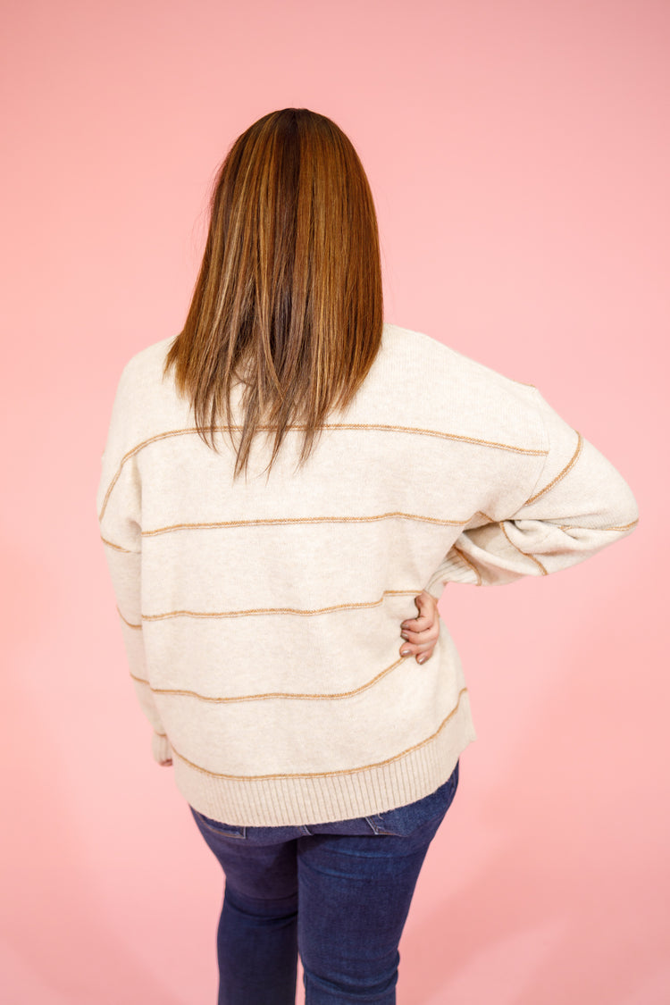 Stripe Drop Shoulder Dolman Sweater, TAUPE