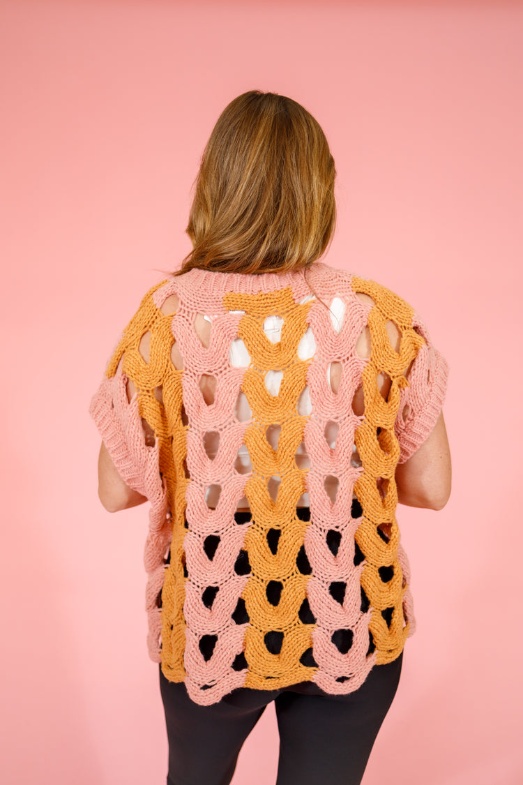 Mauve and Rust Open Knit Sweater Top