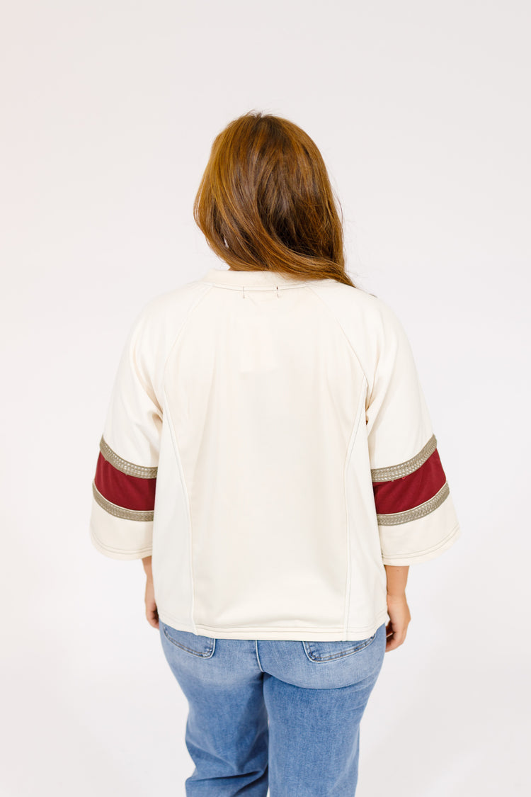Cream Color Block Varsity Top