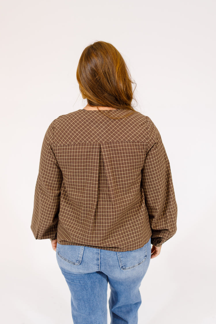 Brown Plaid Front Bow Top