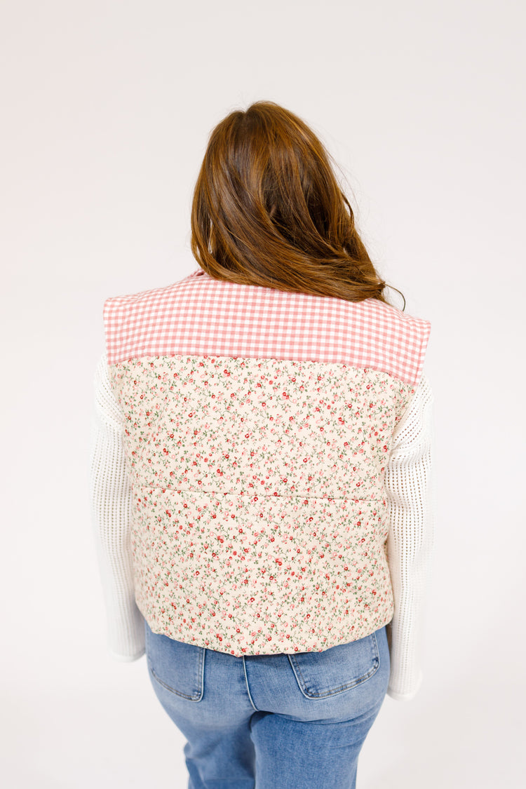 Pink Floral Quilted Vest