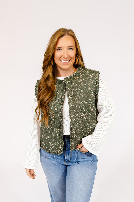 Green Floral Quilted Vest