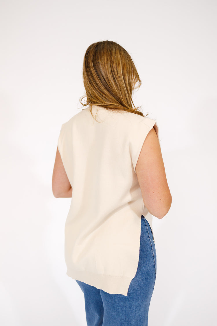 Oatmeal Mock Neck High Low Top