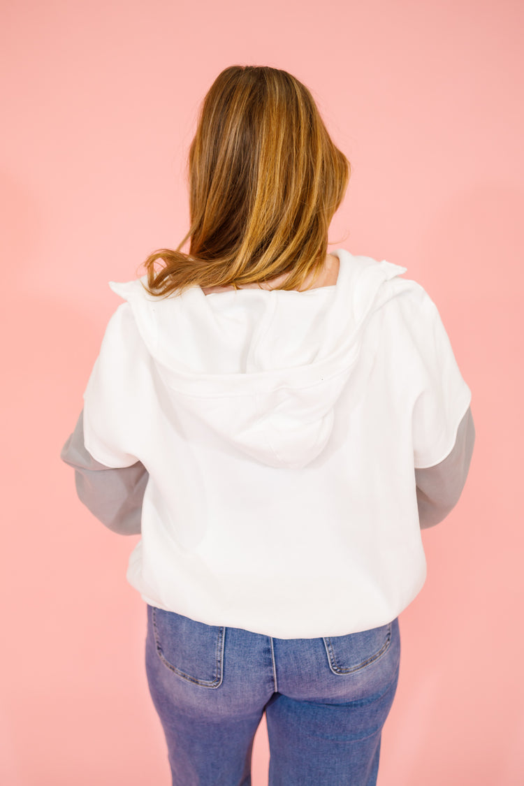 White Multi Half Zip Hoodie