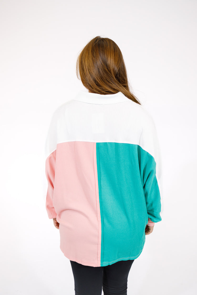 Pink and Green Ribbed Top