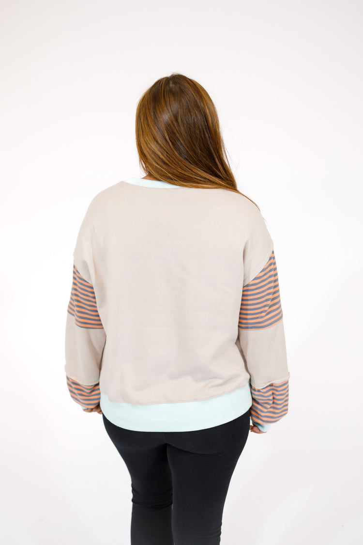 Stripe Sleeve Color Block Sweatshirt