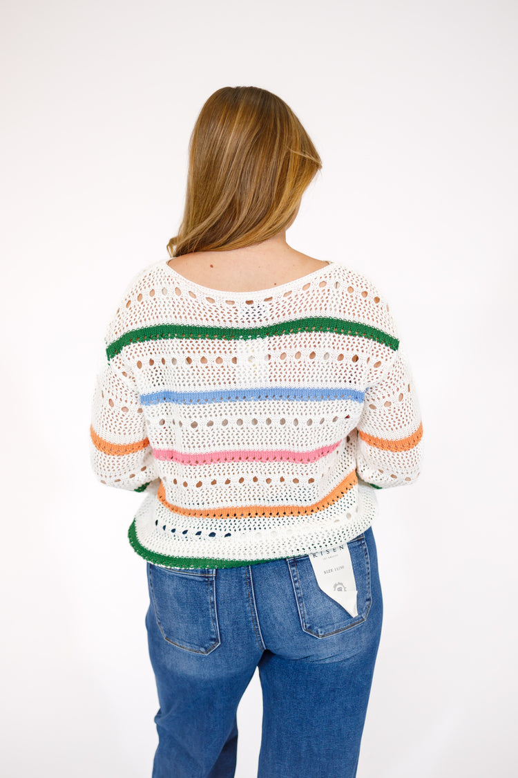 White Multi Stripe Crochet Top